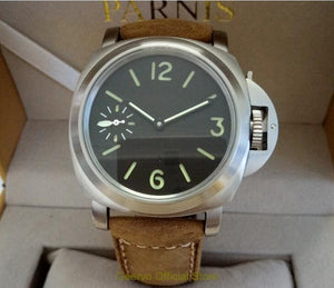 44mm GEERVO black dial Asian 6497 17 jewels Mechanical Hand Wind movement men's watch green luminous Mechanical watches 095A