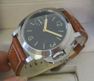 44mm GEERVO black dial Asian 6497 17 jewels Mechanical Hand Wind movement men's watch green luminous Mechanical watches 095A
