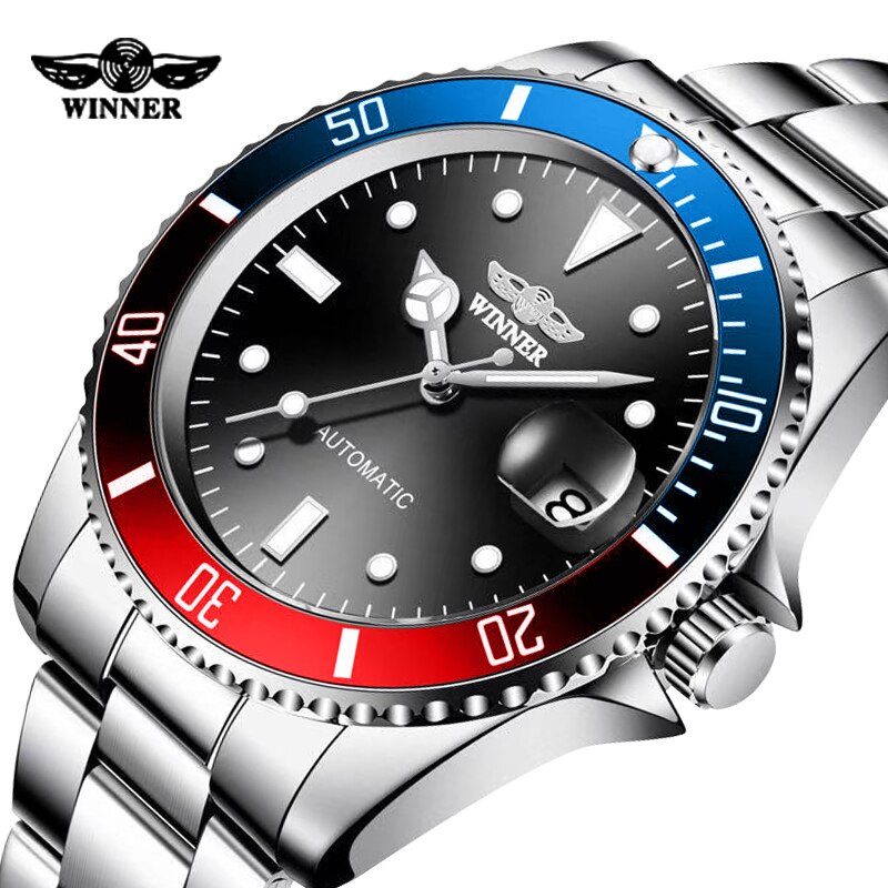 Fashion Brand WINNER Men Automatic Mechanical Watch Stailness Steel Band Men Luminous Date Wristwatches