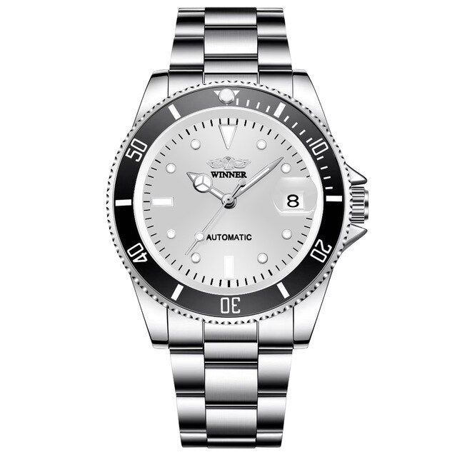 Fashion Brand WINNER Men Automatic Mechanical Watch Stailness Steel Band Men Luminous Date Wristwatches