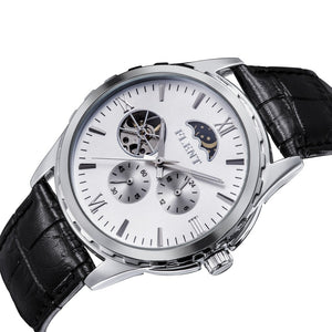 Men's Classical Elegant Leather Strap Automatic Mechanical Watches Moon Phase Second Hand Analog Wrist Watch