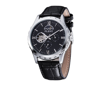 Men's Classical Elegant Leather Strap Automatic Mechanical Watches Moon Phase Second Hand Analog Wrist Watch