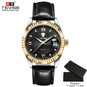TEVISE Luxury Automatic Mechanical Watches Men Self Wind Stainless Steel and Leather Band Luminous Auto Date Wristwatches 629