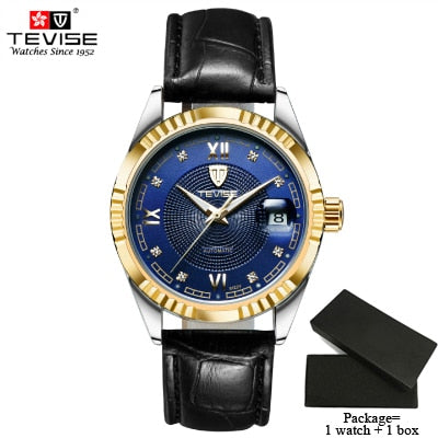 TEVISE Luxury Automatic Mechanical Watches Men Self Wind Stainless Steel and Leather Band Luminous Auto Date Wristwatches 629