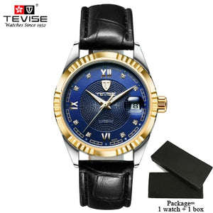 TEVISE Luxury Automatic Mechanical Watches Men Self Wind Stainless Steel and Leather Band Luminous Auto Date Wristwatches 629