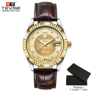TEVISE Luxury Automatic Mechanical Watches Men Self Wind Stainless Steel and Leather Band Luminous Auto Date Wristwatches 629