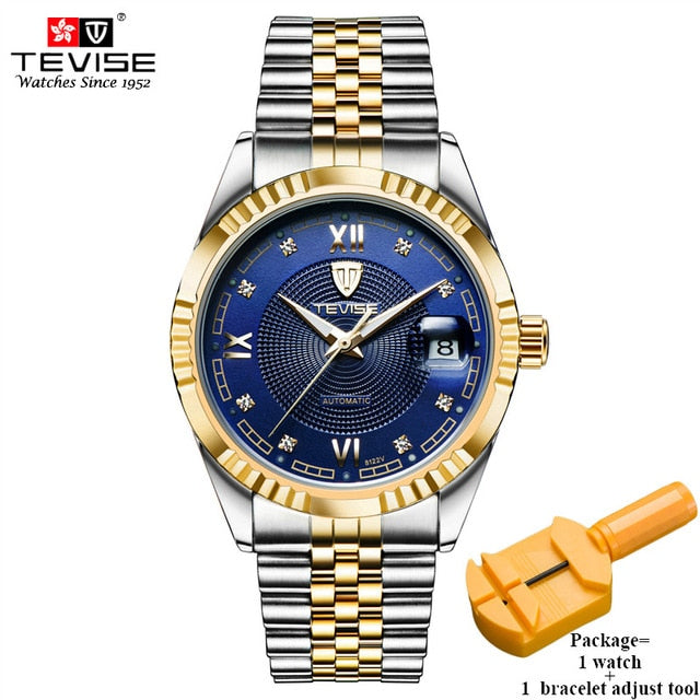 TEVISE Luxury Automatic Mechanical Watches Men Self Wind Stainless Steel and Leather Band Luminous Auto Date Wristwatches 629