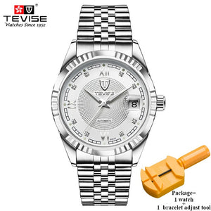 TEVISE Luxury Automatic Mechanical Watches Men Self Wind Stainless Steel and Leather Band Luminous Auto Date Wristwatches 629