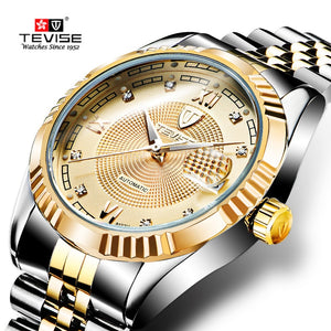 TEVISE Luxury Automatic Mechanical Watches Men Self Wind Stainless Steel and Leather Band Luminous Auto Date Wristwatches 629