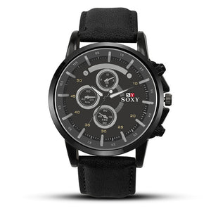 Pu Leather Watch Luxury Men Luminous Watches Analog Military Sports SOXY Watch Quartz Male Wristwatches Hour Relogio Masculino