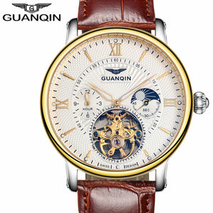 GUANQIN Mens Watches Top Brand Luxury Tourbillon Automatic Mechanical Watch Men Casual Fashion Leather Strap Skeleton Wristwatch