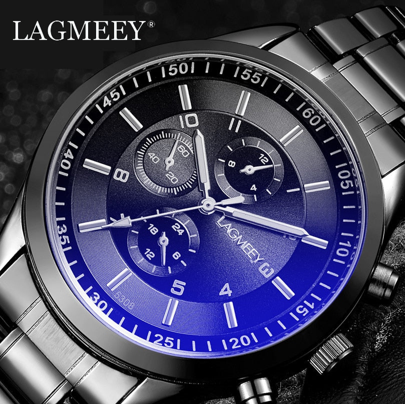 LAGMEEY Famous Brand Men Quartz Watch Black Metal Band Stainless Steel Men Watches Waterproof Wristwatch reloj hombre 2017 New