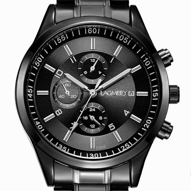 LAGMEEY Famous Brand Men Quartz Watch Black Metal Band Stainless Steel Men Watches Waterproof Wristwatch reloj hombre 2017 New