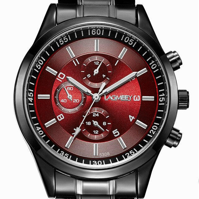 LAGMEEY Famous Brand Men Quartz Watch Black Metal Band Stainless Steel Men Watches Waterproof Wristwatch reloj hombre 2017 New