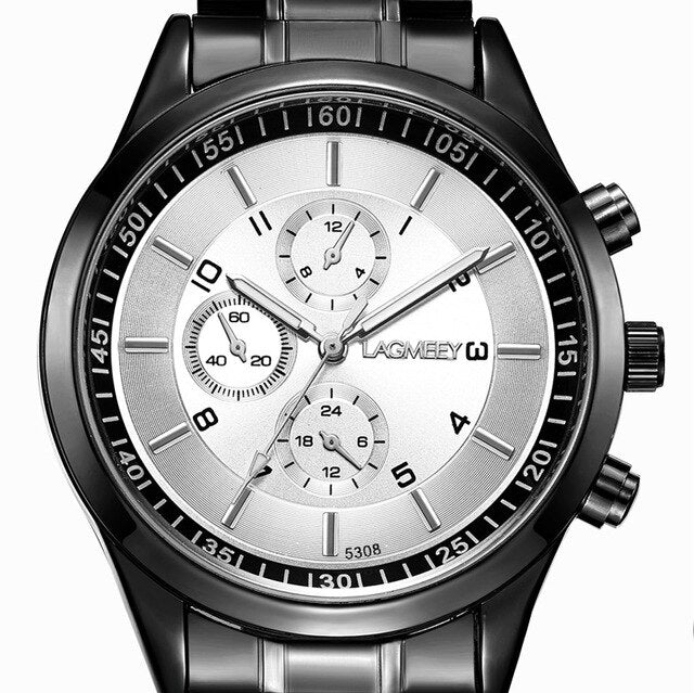 LAGMEEY Famous Brand Men Quartz Watch Black Metal Band Stainless Steel Men Watches Waterproof Wristwatch reloj hombre 2017 New
