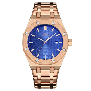 Men Automatic Self Wind Mechanical Stainless Steel Strap Simple Business Blue Rose Gold Yellow Gold Date Watch