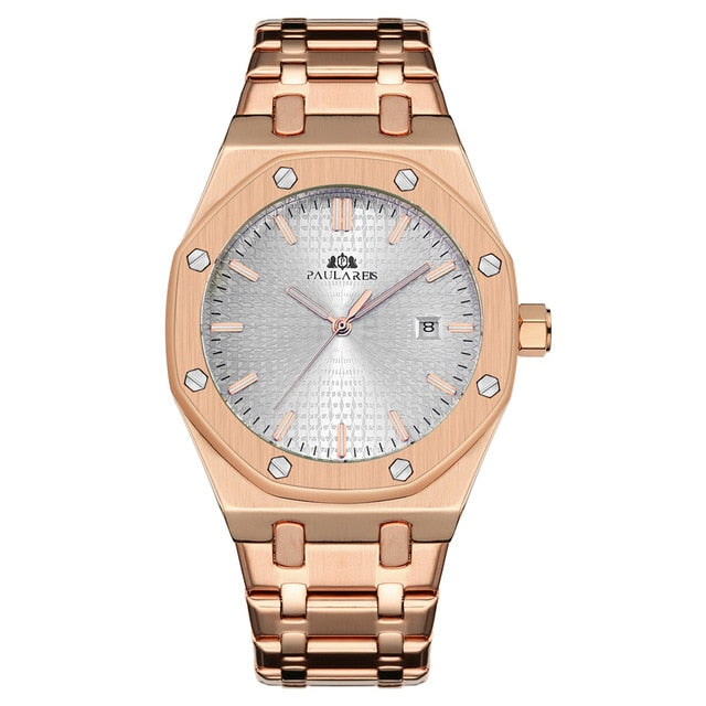 Men Automatic Self Wind Mechanical Stainless Steel Strap Simple Business Blue Rose Gold Yellow Gold Date Watch