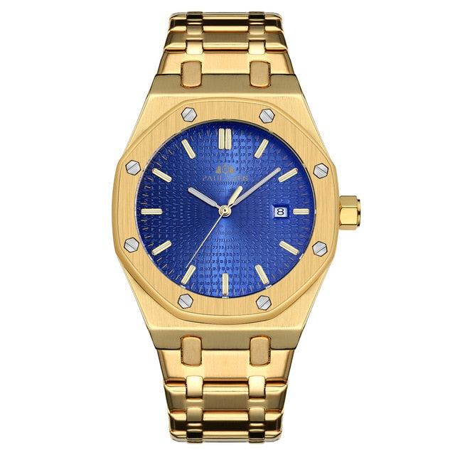 Men Automatic Self Wind Mechanical Stainless Steel Strap Simple Business Blue Rose Gold Yellow Gold Date Watch