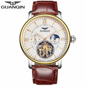 2018 Fashion GUANQIN Mens Watches Top Brand Luxury Skeleton Watch Men Sport Leather Tourbillon Automatic Mechanical Wristwatch