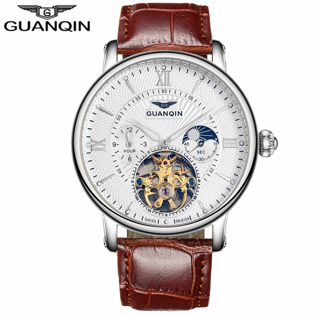 2018 Fashion GUANQIN Mens Watches Top Brand Luxury Skeleton Watch Men Sport Leather Tourbillon Automatic Mechanical Wristwatch