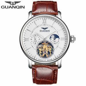 2018 Fashion GUANQIN Mens Watches Top Brand Luxury Skeleton Watch Men Sport Leather Tourbillon Automatic Mechanical Wristwatch