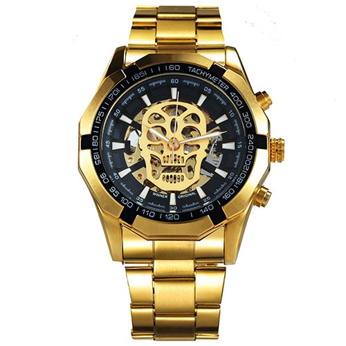 WINNER Steampunk Skull Auto Mechanical Watch Men Black Stainless Steel Strap Skeleton Dial Fashion Cool Design Wrist Watches