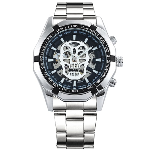 WINNER Steampunk Skull Auto Mechanical Watch Men Black Stainless Steel Strap Skeleton Dial Fashion Cool Design Wrist Watches