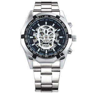 WINNER Steampunk Skull Auto Mechanical Watch Men Black Stainless Steel Strap Skeleton Dial Fashion Cool Design Wrist Watches