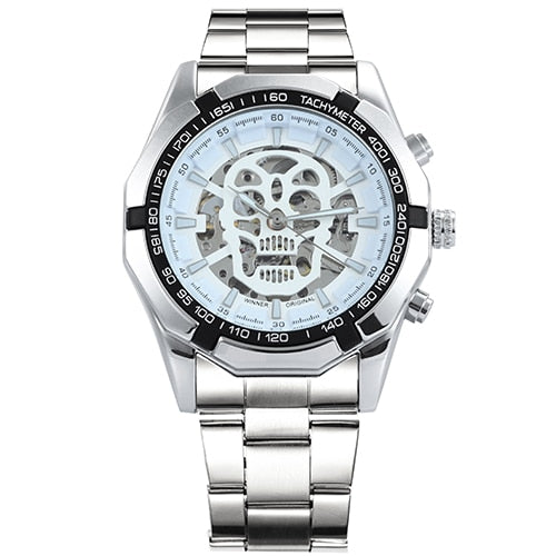 WINNER Steampunk Skull Auto Mechanical Watch Men Black Stainless Steel Strap Skeleton Dial Fashion Cool Design Wrist Watches