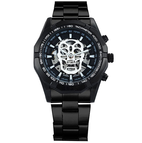 WINNER Steampunk Skull Auto Mechanical Watch Men Black Stainless Steel Strap Skeleton Dial Fashion Cool Design Wrist Watches