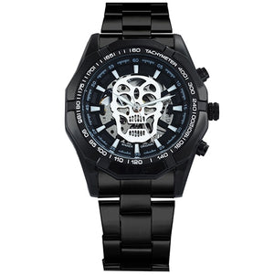 WINNER Steampunk Skull Auto Mechanical Watch Men Black Stainless Steel Strap Skeleton Dial Fashion Cool Design Wrist Watches