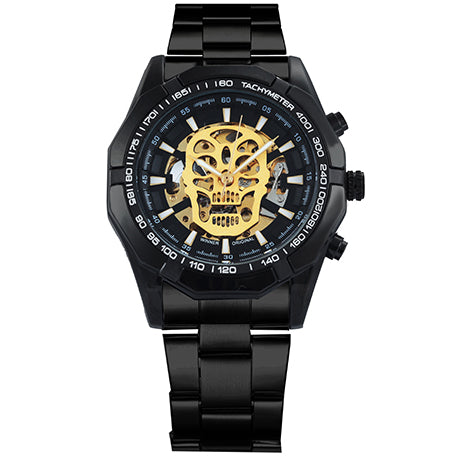 WINNER Steampunk Skull Auto Mechanical Watch Men Black Stainless Steel Strap Skeleton Dial Fashion Cool Design Wrist Watches