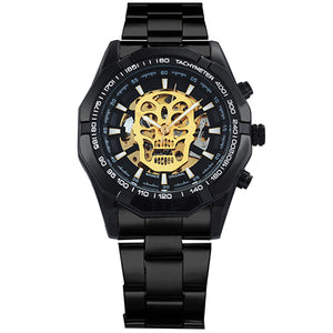 WINNER Steampunk Skull Auto Mechanical Watch Men Black Stainless Steel Strap Skeleton Dial Fashion Cool Design Wrist Watches