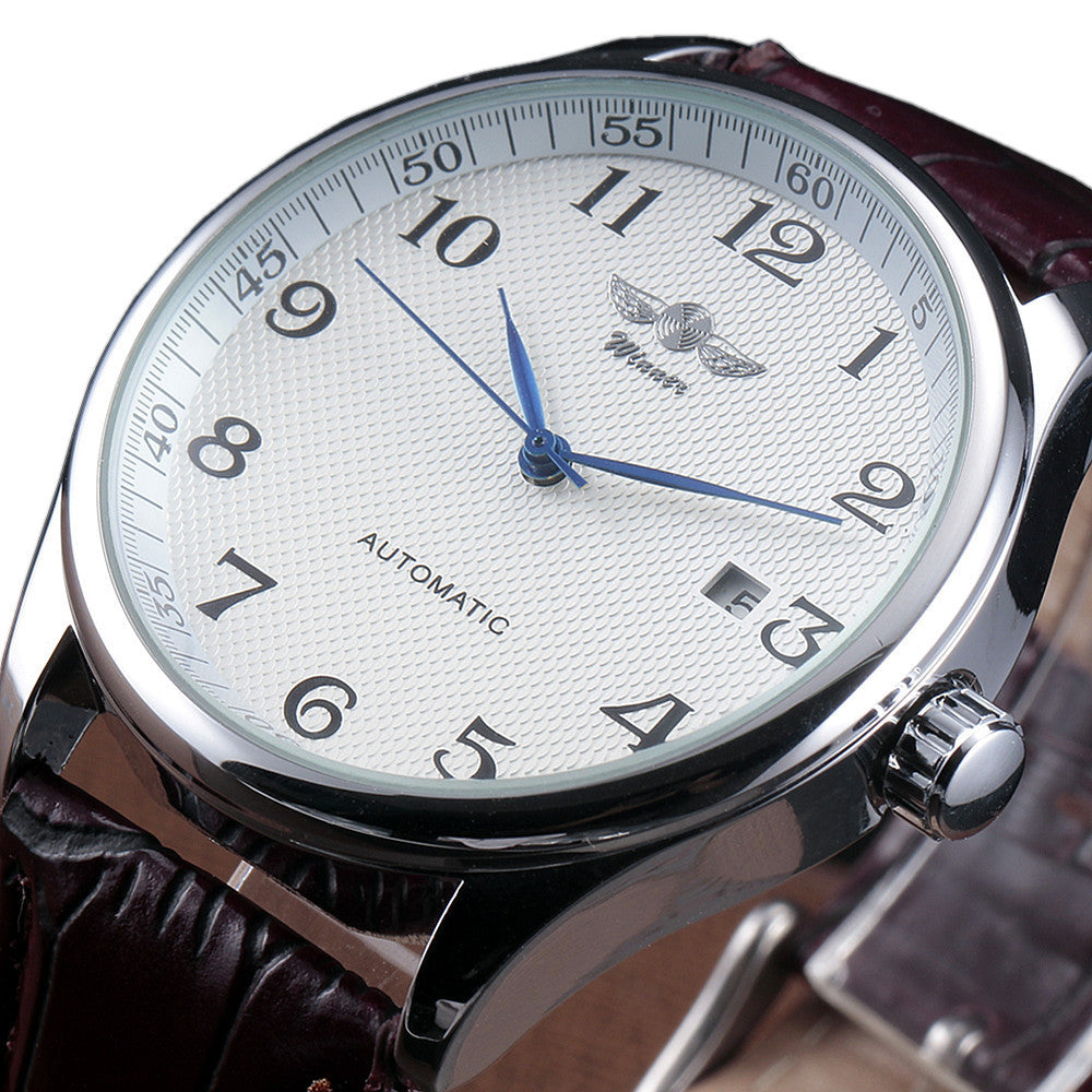 WINNER Famous Brand Men Business Automatic Watches Auto Date Man Fashion Mechanical Wristwatches Leather/Stainless Steel Band