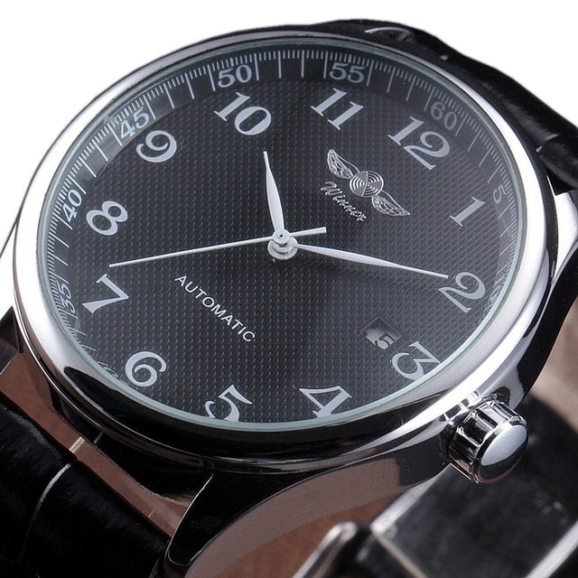 WINNER Famous Brand Men Business Automatic Watches Auto Date Man Fashion Mechanical Wristwatches Leather/Stainless Steel Band