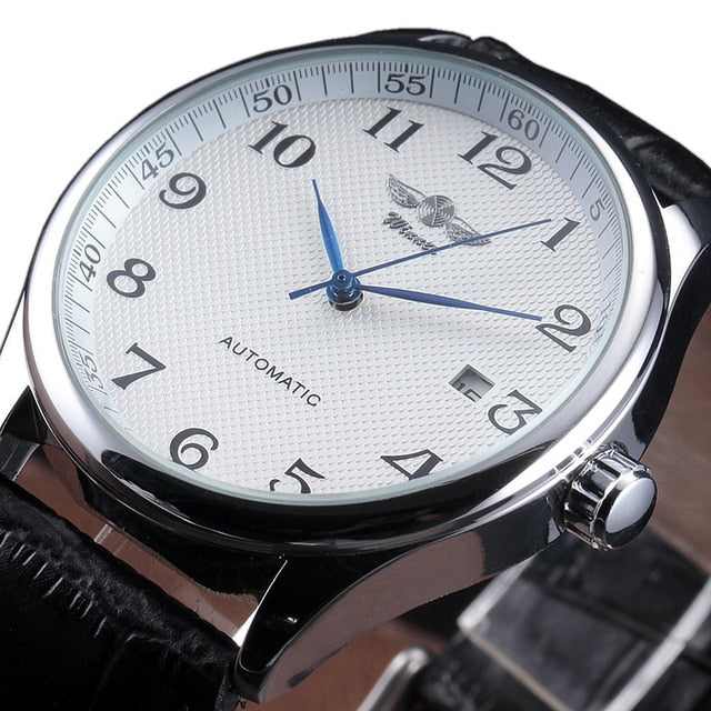 WINNER Famous Brand Men Business Automatic Watches Auto Date Man Fashion Mechanical Wristwatches Leather/Stainless Steel Band