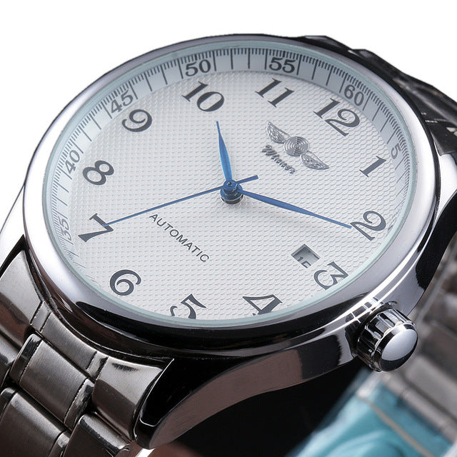 WINNER Famous Brand Men Business Automatic Watches Auto Date Man Fashion Mechanical Wristwatches Leather/Stainless Steel Band