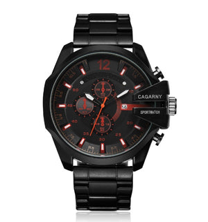 Cagarny Mens Quartz Analog Watch Luxury Fashion Sport Wristwatch Waterproof Black Stainless Male Watches Clock Relogio Masculino