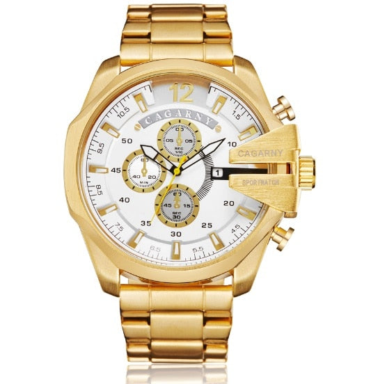 Cagarny Mens Quartz Analog Watch Luxury Fashion Sport Wristwatch Waterproof Black Stainless Male Watches Clock Relogio Masculino