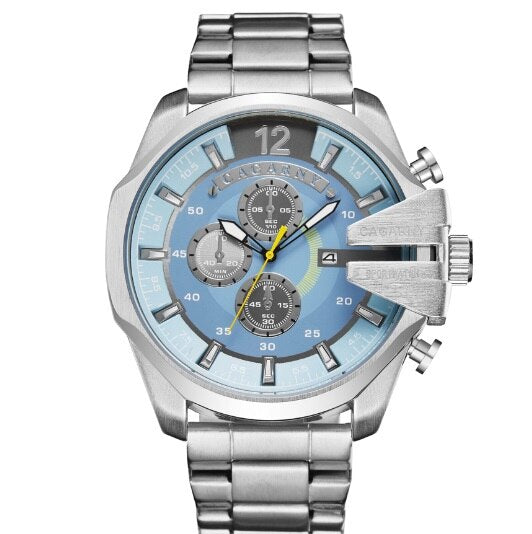 Cagarny Mens Quartz Analog Watch Luxury Fashion Sport Wristwatch Waterproof Black Stainless Male Watches Clock Relogio Masculino