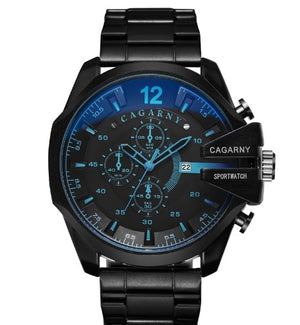 Cagarny Mens Quartz Analog Watch Luxury Fashion Sport Wristwatch Waterproof Black Stainless Male Watches Clock Relogio Masculino