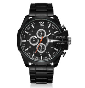 Cagarny Mens Quartz Analog Watch Luxury Fashion Sport Wristwatch Waterproof Black Stainless Male Watches Clock Relogio Masculino