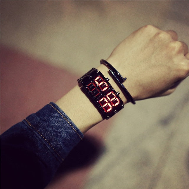 korean style men women digital wristwatches creative LED light electronic male female clock fashion casual couple bracelet watch