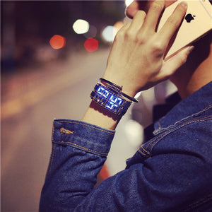korean style men women digital wristwatches creative LED light electronic male female clock fashion casual couple bracelet watch
