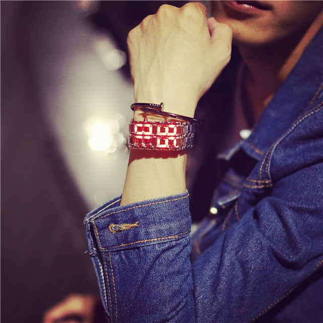 korean style men women digital wristwatches creative LED light electronic male female clock fashion casual couple bracelet watch