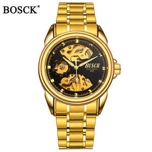 Bosck Brand Luxury Mechanical Men Watches Skeleton Automatic Gold Masculino Waterproof Self-winding Clock Stainless Steel Hombre