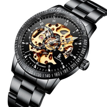 IK Colouring Automatic Watch for Men Women with Stainless Steel Strap Analogue Skeleton