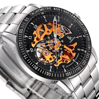 IK Colouring Automatic Watch for Men Women with Stainless Steel Strap Analogue Skeleton