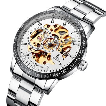 IK Colouring Automatic Watch for Men Women with Stainless Steel Strap Analogue Skeleton