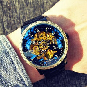 IK Colouring Automatic Watch for Men Women with Stainless Steel Strap Analogue Skeleton